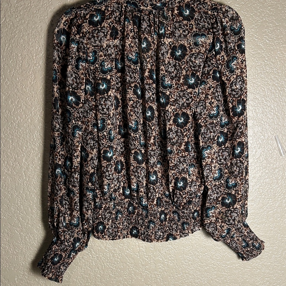EUC Rachel Zoe Black and Brown Patterned Blouse With Bell Sleeves - Picture 7 of 9